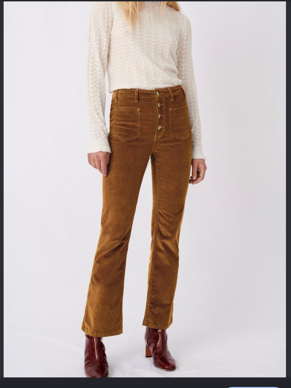 Maje Passione Brown Kick-Flare Cotton Modal Stretchy Cropped Brown Cords S